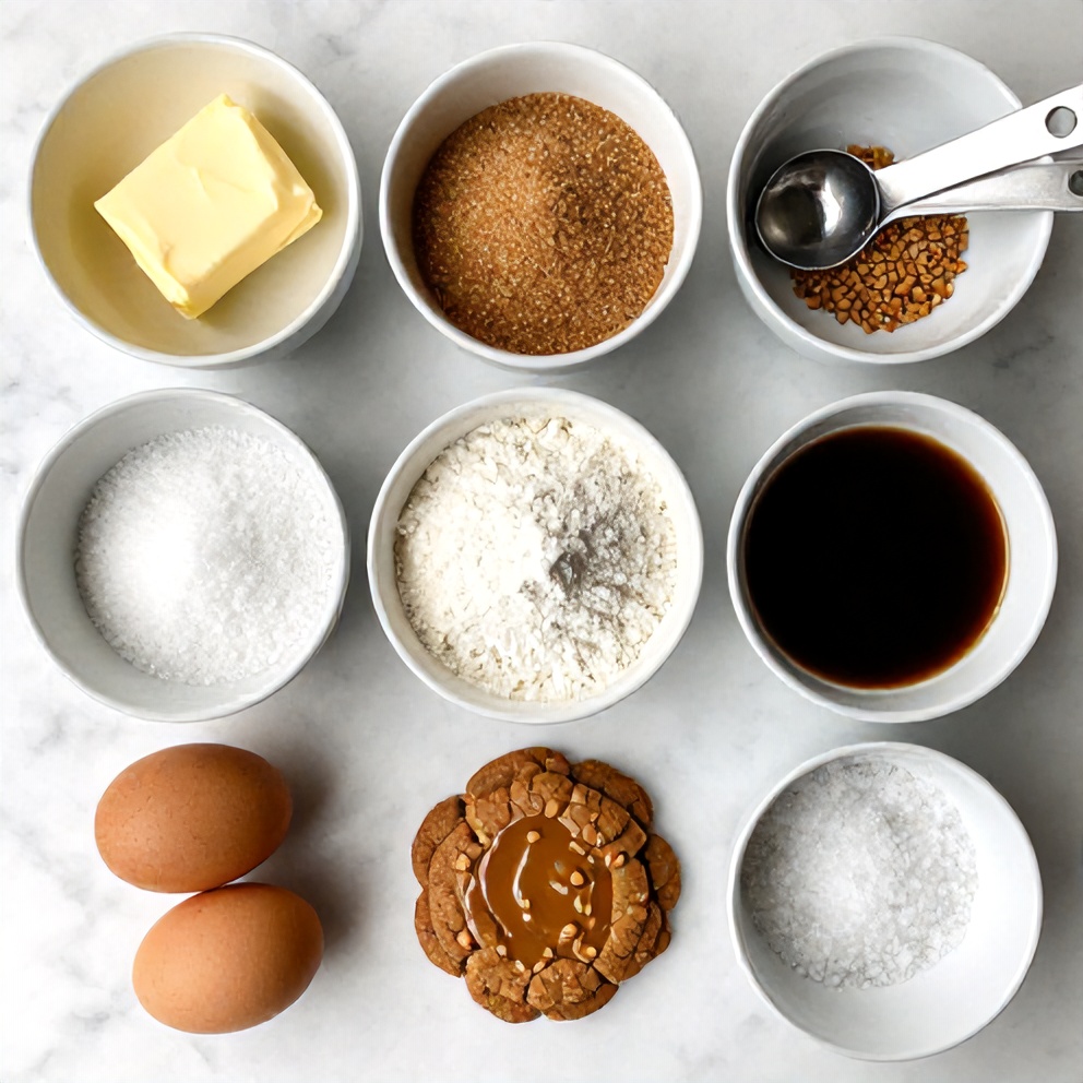 Raw ingredients for Brown Butter Coffee Toffee Cookies