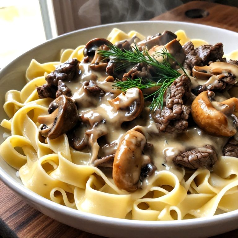classic beef stroganoff with creamy egg noodles