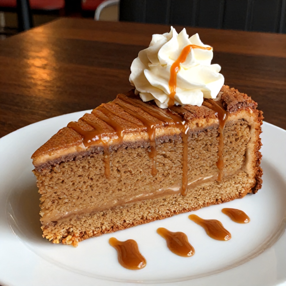 Sliced Brown Sugar Chai Cake with a dollop of whipped cream