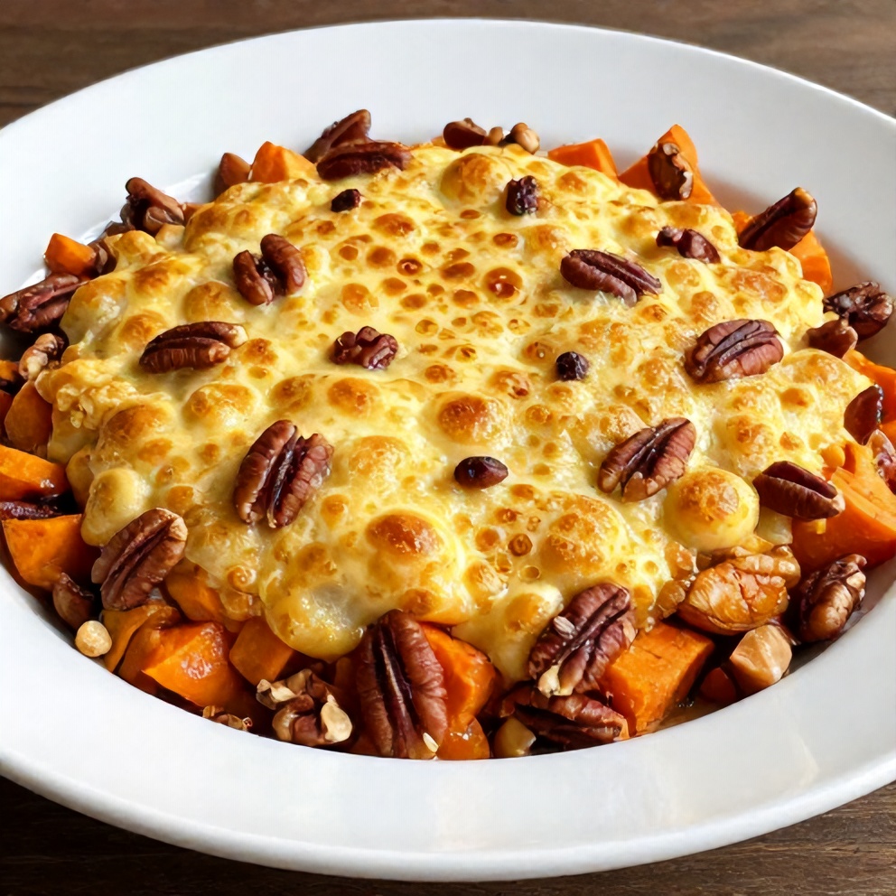 Plated serving of sweet potato casserole
