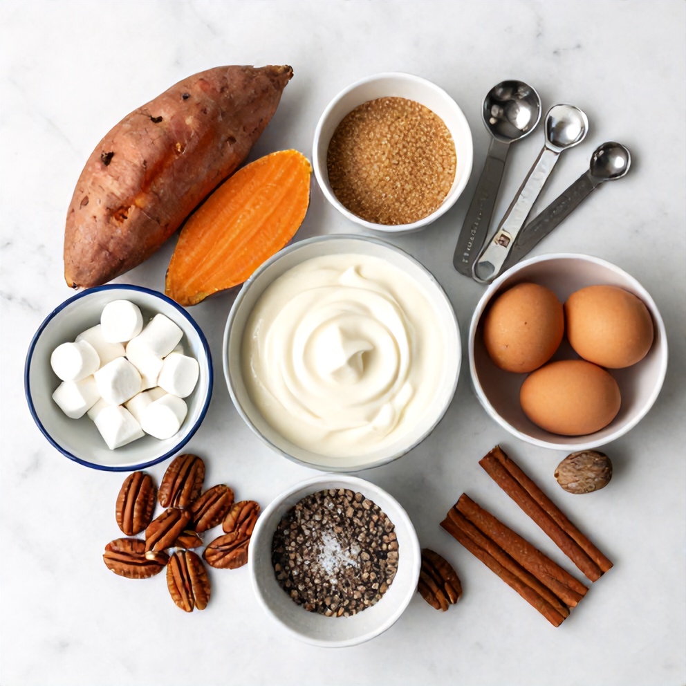 Raw ingredients for sweet potato casserole