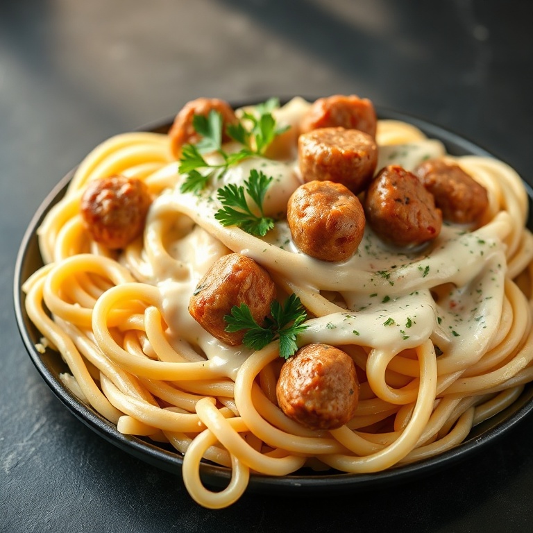 creamy alfredo pasta with italian sausage dinner