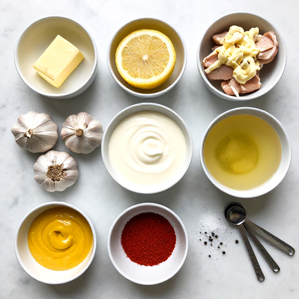 Raw ingredients for creamy baked lemon butter chicken