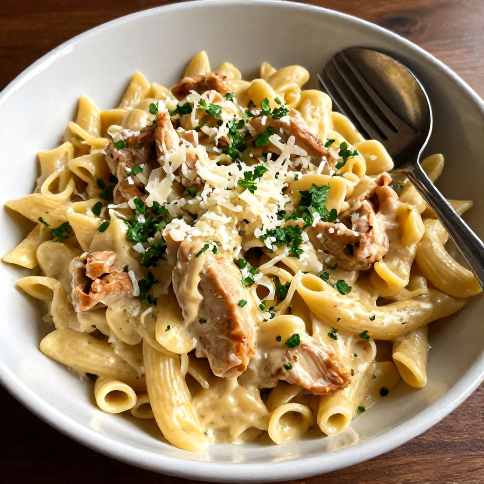 Plated serving of Cajun Chicken Pasta