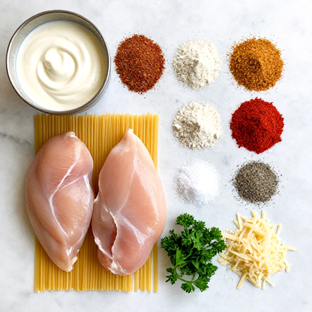 Raw ingredients for Cajun Chicken Pasta