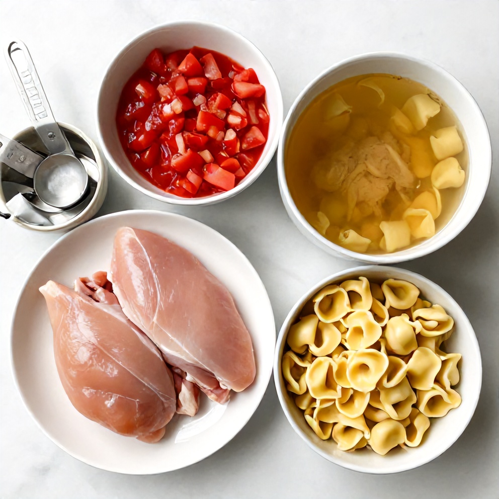 Raw ingredients for Crock Pot Chicken Parmesan Soup with Tortellini