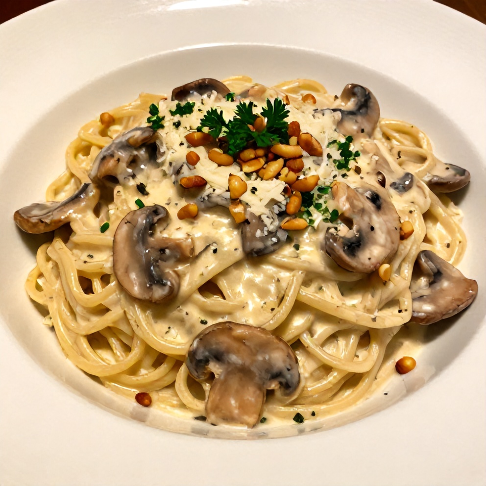 Plated Creamy Gorgonzola Truffle Mushroom Sauce for Pasta