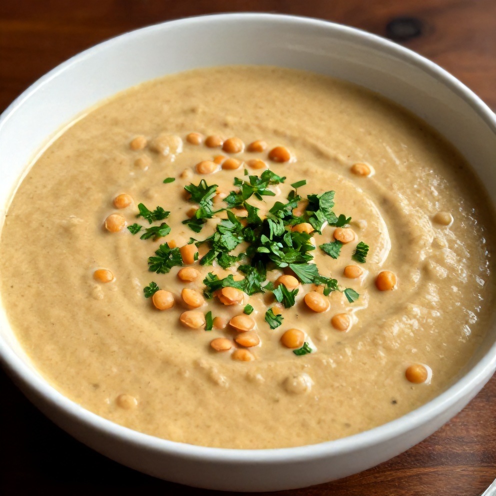 Bowl of Creamy Moroccan Harissa Lentil Soup