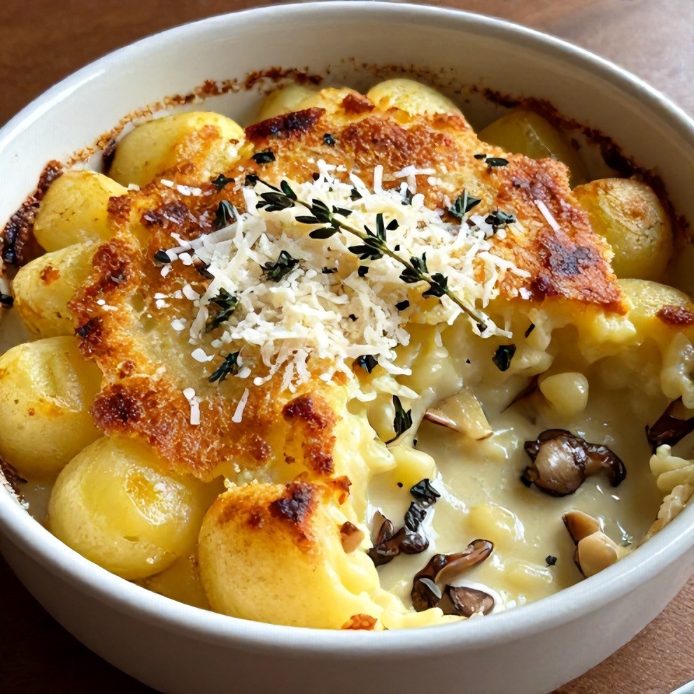 Plated Creamy Pancetta and Porcini Potato Gratin