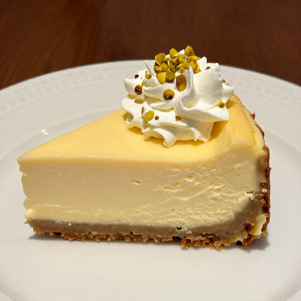 Sliced Creamy Pistachio Cheesecake on a Plate