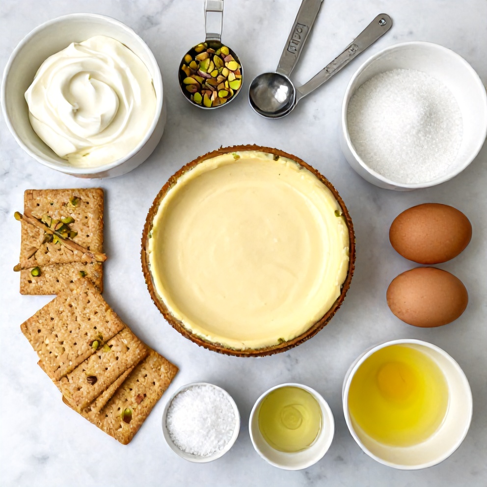 Raw Ingredients for Creamy Pistachio Cheesecake