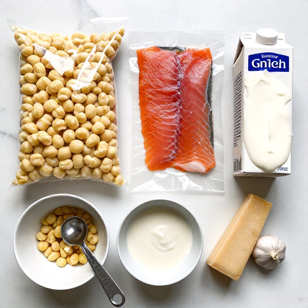 Raw ingredients for Creamy Smoked Salmon Gnocchi