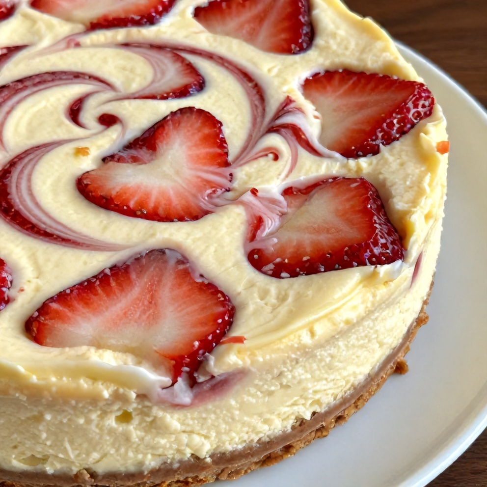 Creamy Strawberry Swirl Cheesecake