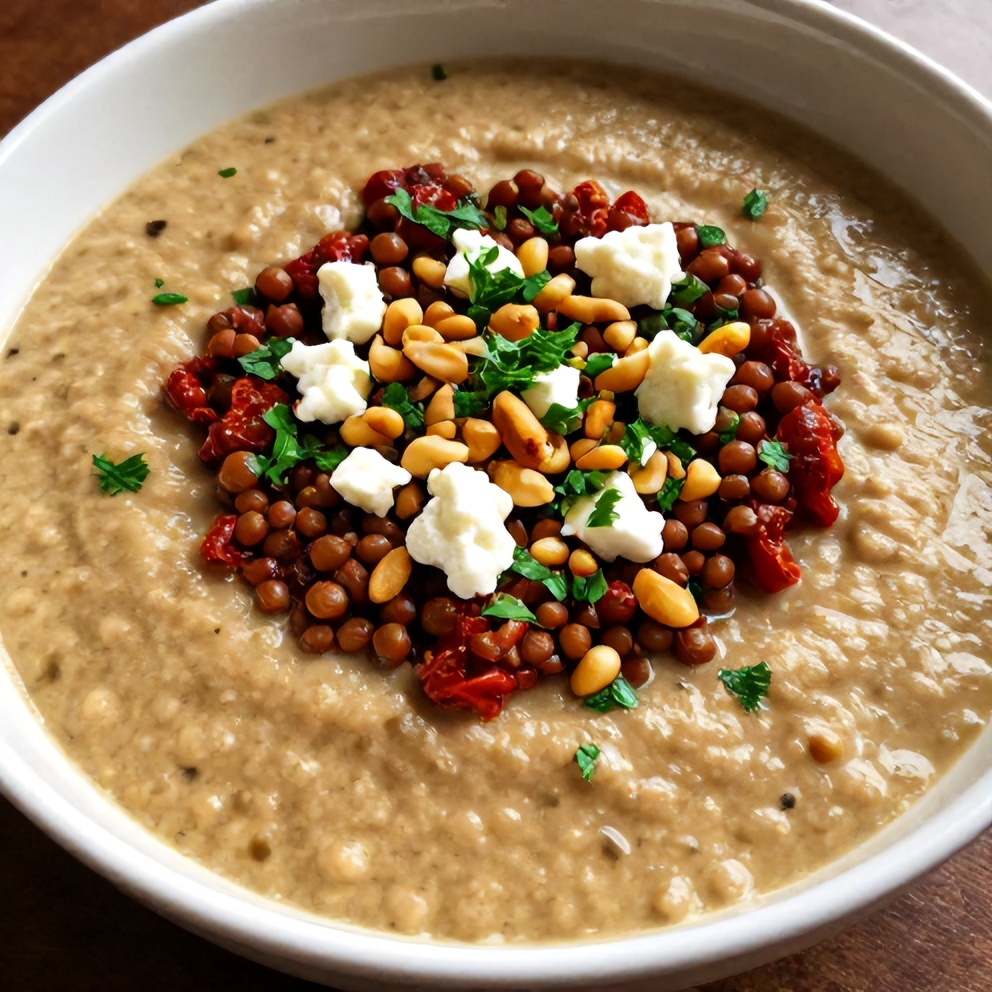 Creamy sundried tomato lentils on a plate