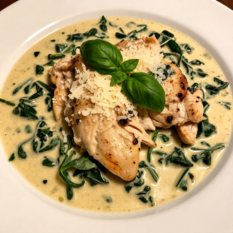 Plated Creamy Tuscan Chicken with Spinach