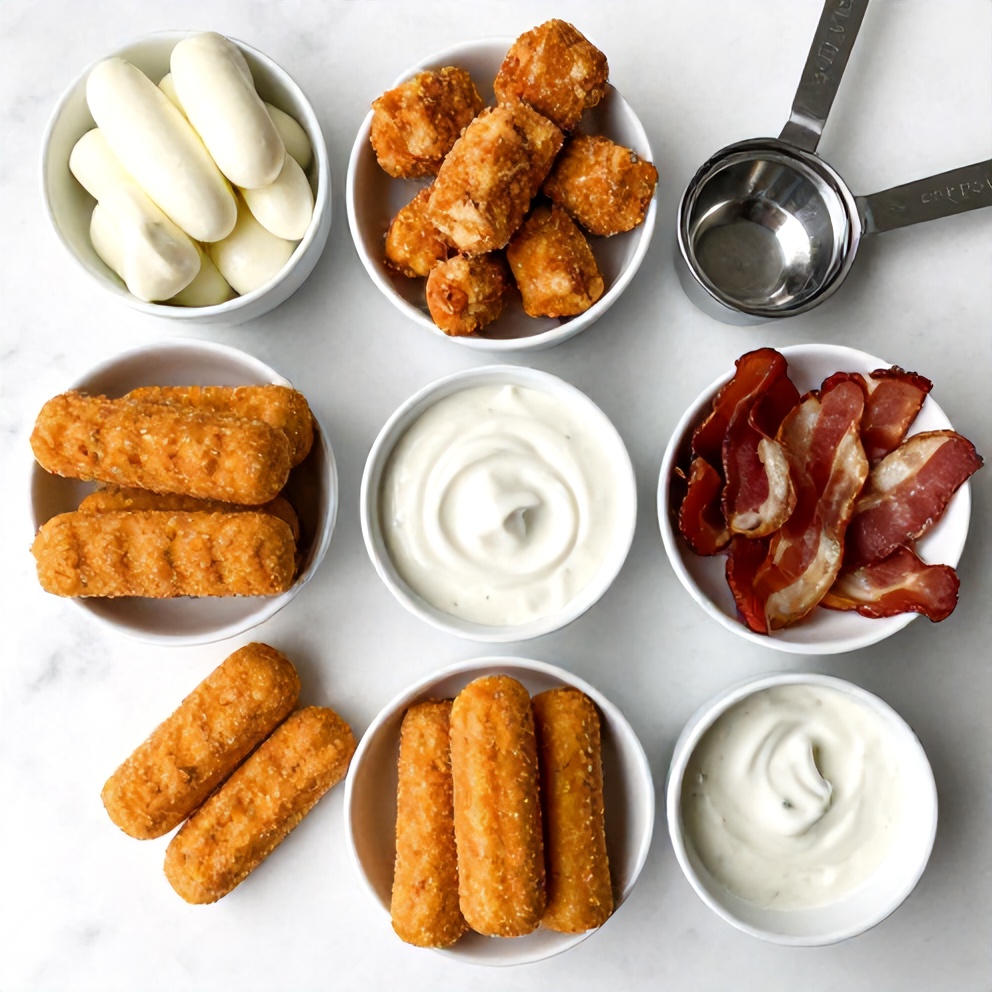 Raw Ingredients for Buffalo Chicken Bacon Mozzarella Bombs