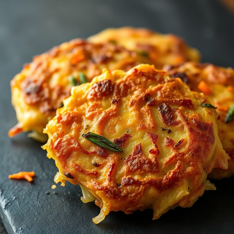 crispy cabbage fritters with carrots and scallions
