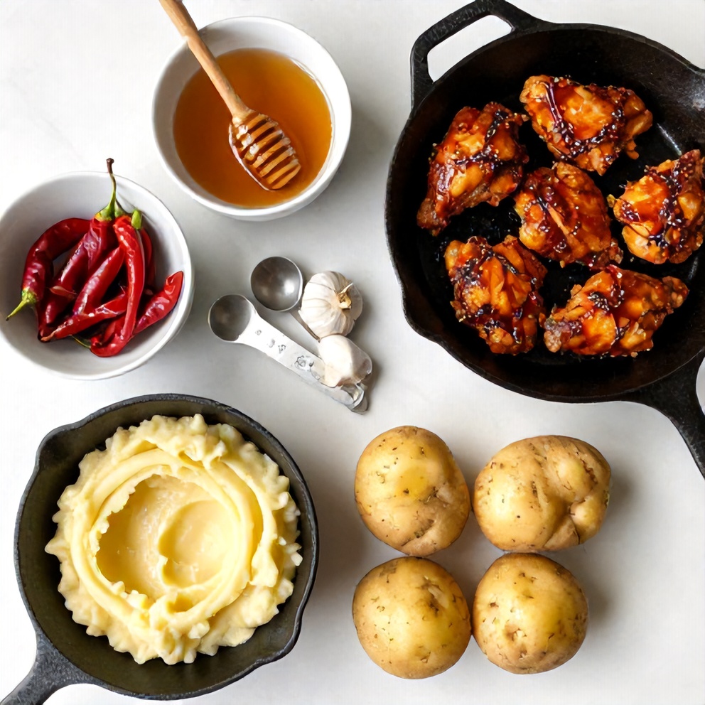 Raw Ingredients for Crispy Chipotle Honey Chicken Thighs with Gouda Mashed Potatoes