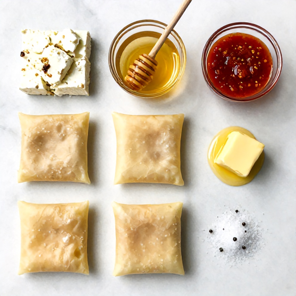 Raw ingredients for Crispy Feta Phyllo Rolls