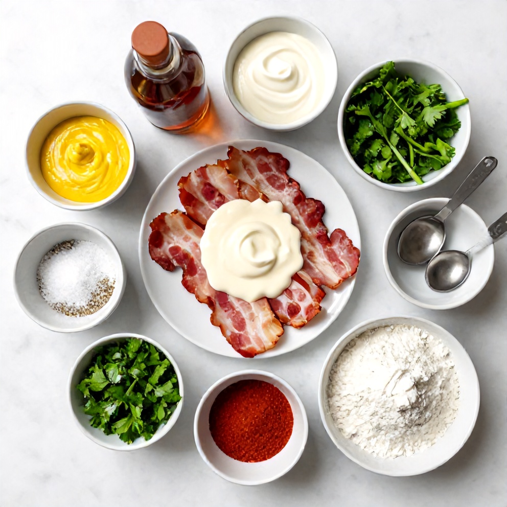 Ingredients for maple bacon pork chops with creamy Dijon sauce