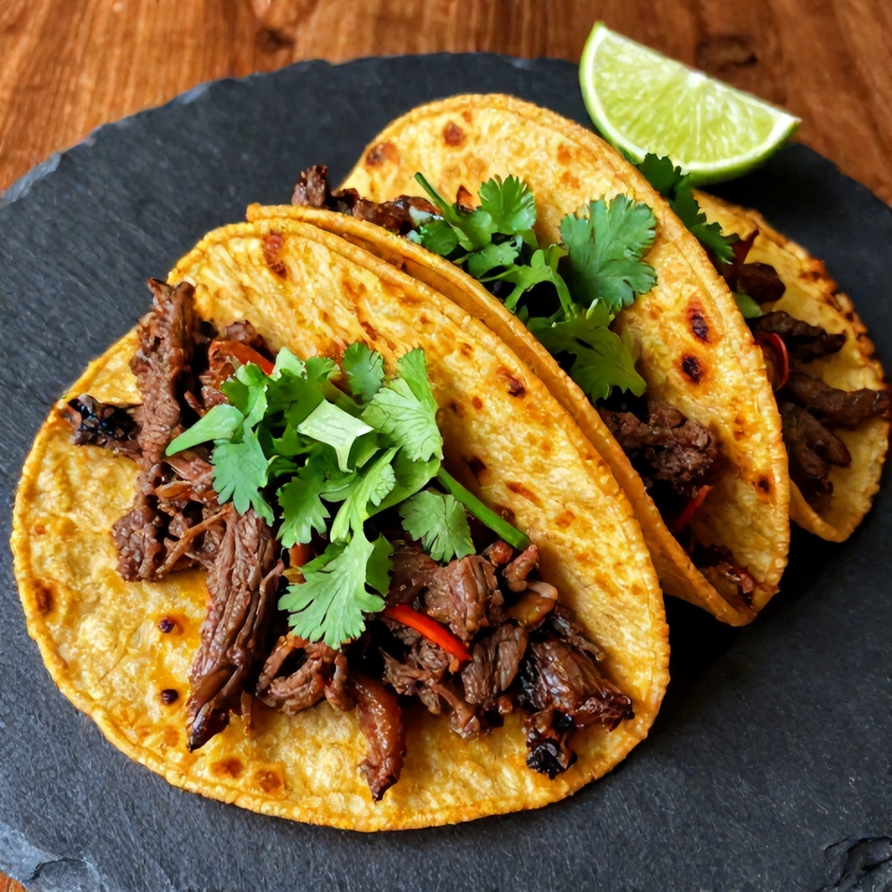 Plated serving of crispy pot birria tacos
