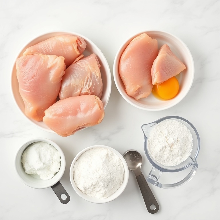 Raw ingredients for crispy salt and pepper chicken flat lay