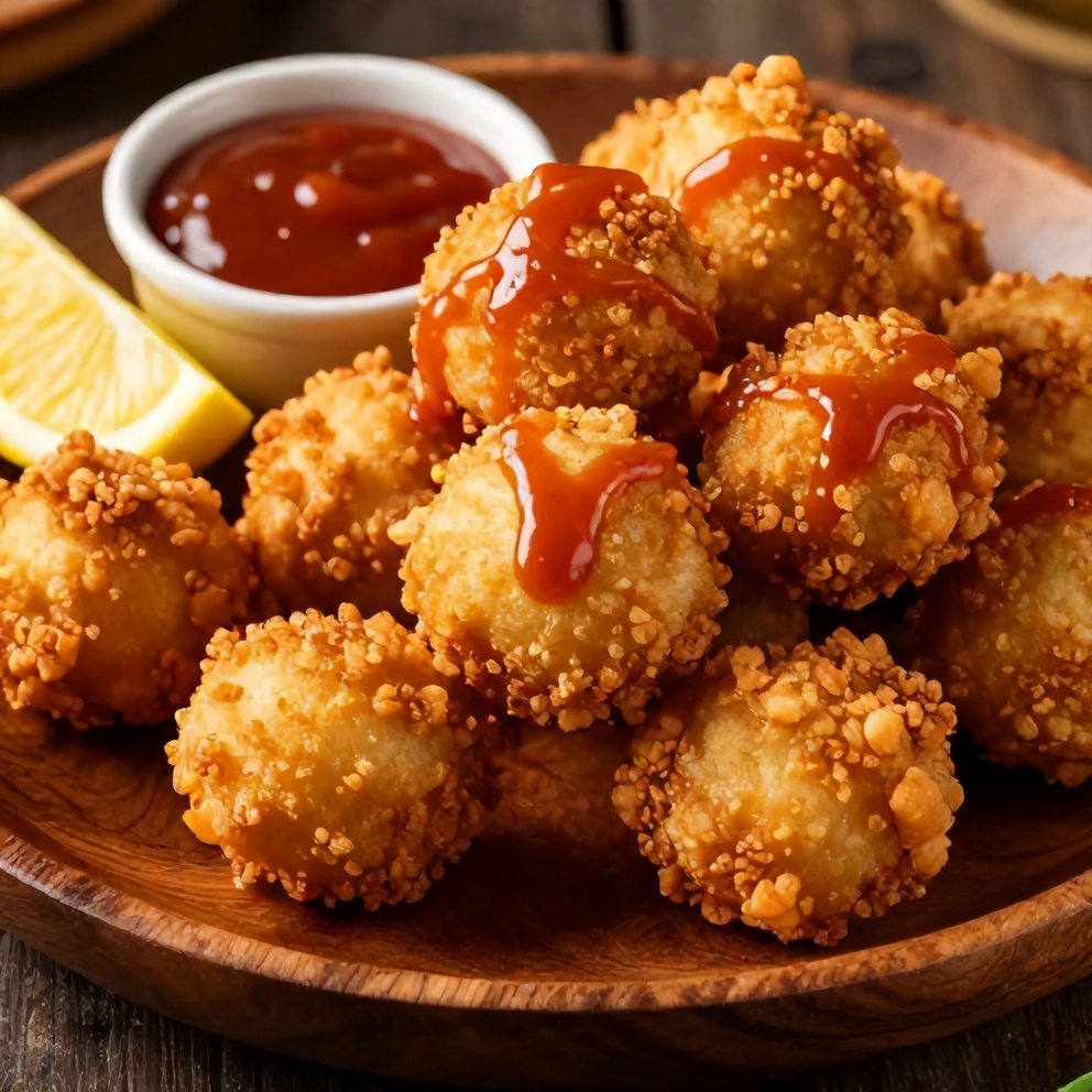 Plated Crispy Southern Hushpuppies with a lemon wedge