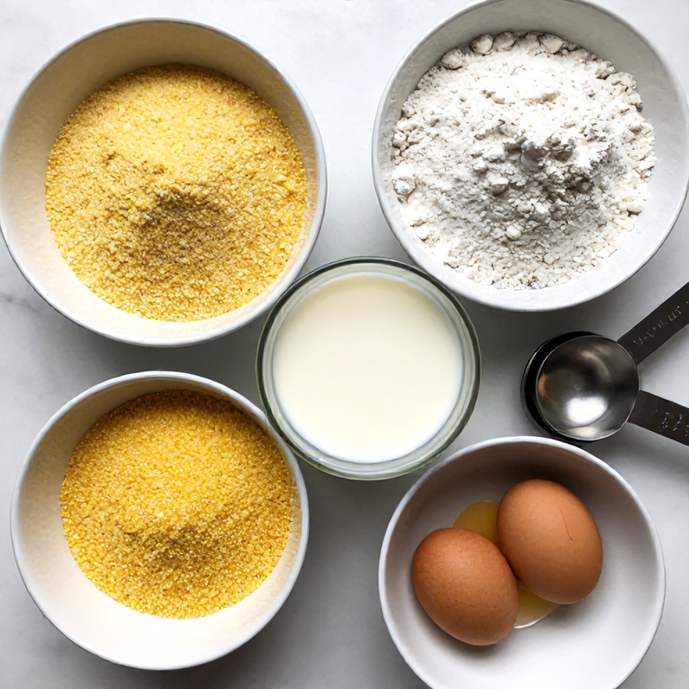 Ingredients for Crispy Southern Hushpuppies laid out