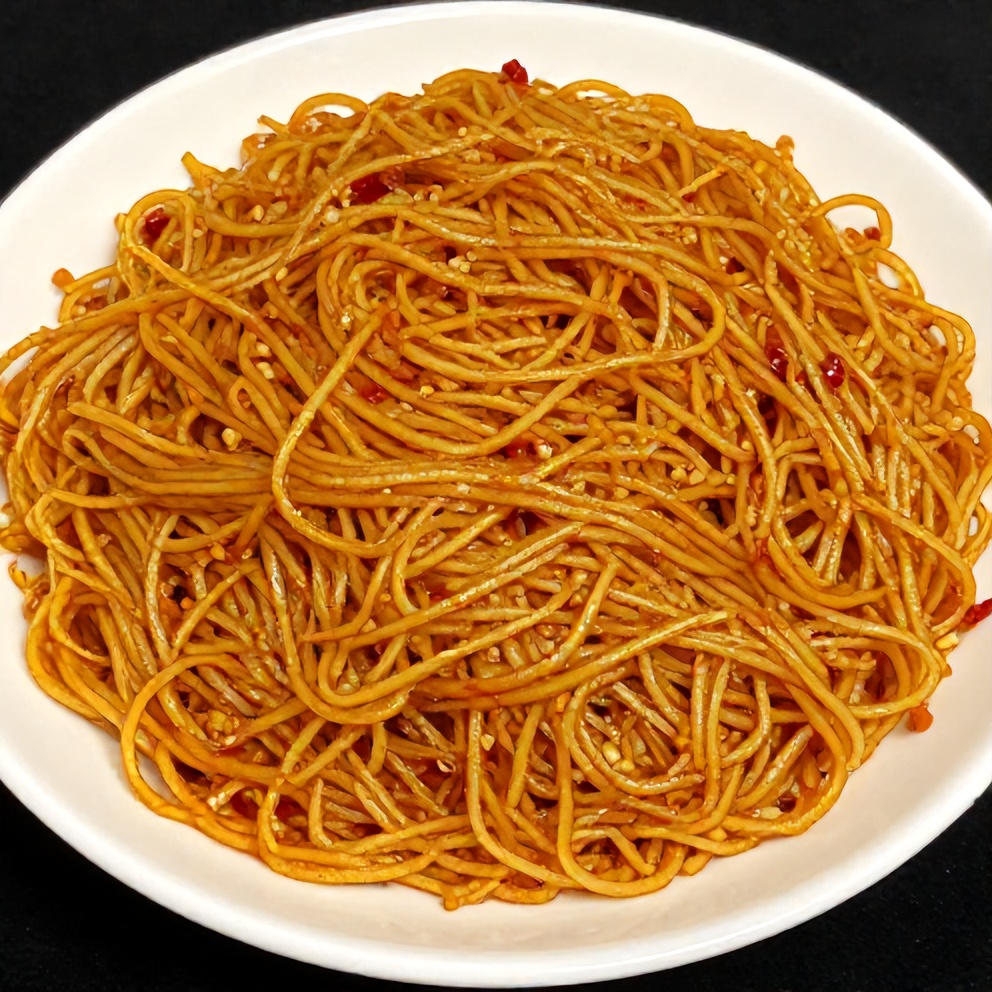 Crispy Spicy Potato Noodles with Garlic and Chili Sauce