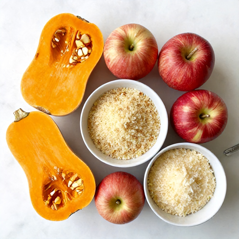 Raw ingredients for Apple Butternut Squash Casserole