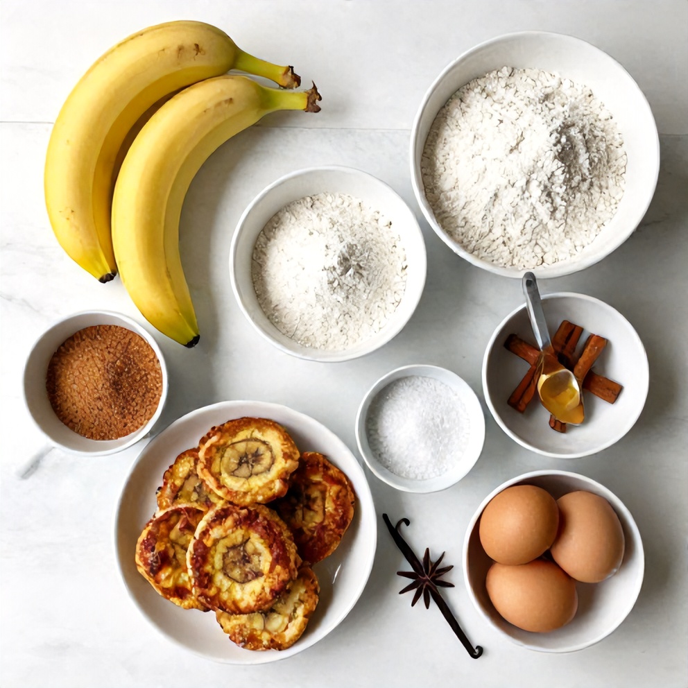 Raw ingredients for baked cinnamon banana fritters