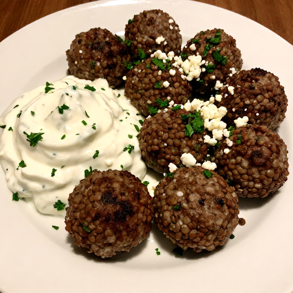 Easy Baked Greek Lentil Meatballs with Tzatziki Sauce