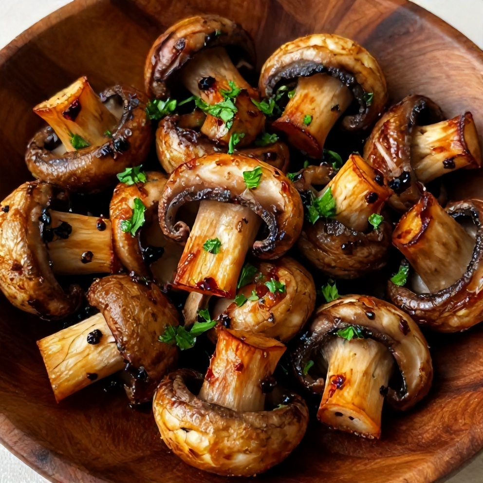 Crispy Balsamic Roasted Garlic Mushrooms