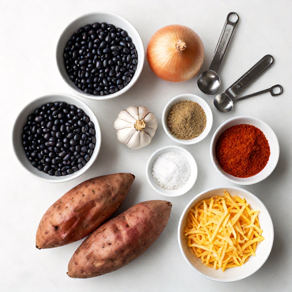 Raw ingredients for black bean stuffed sweet potatoes