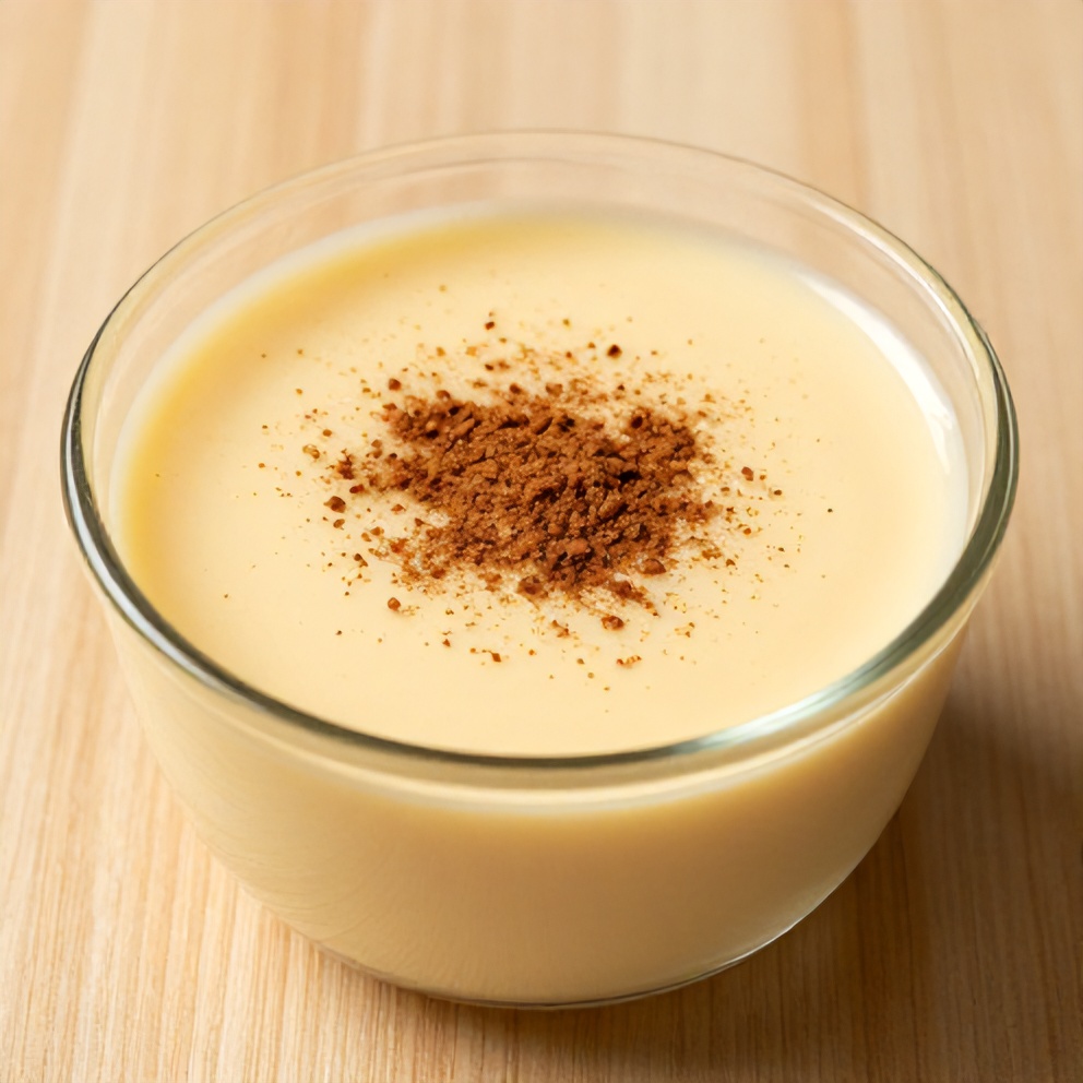 Plated serving of Brazilian Coconut Pudding with a sprinkle of cinnamon