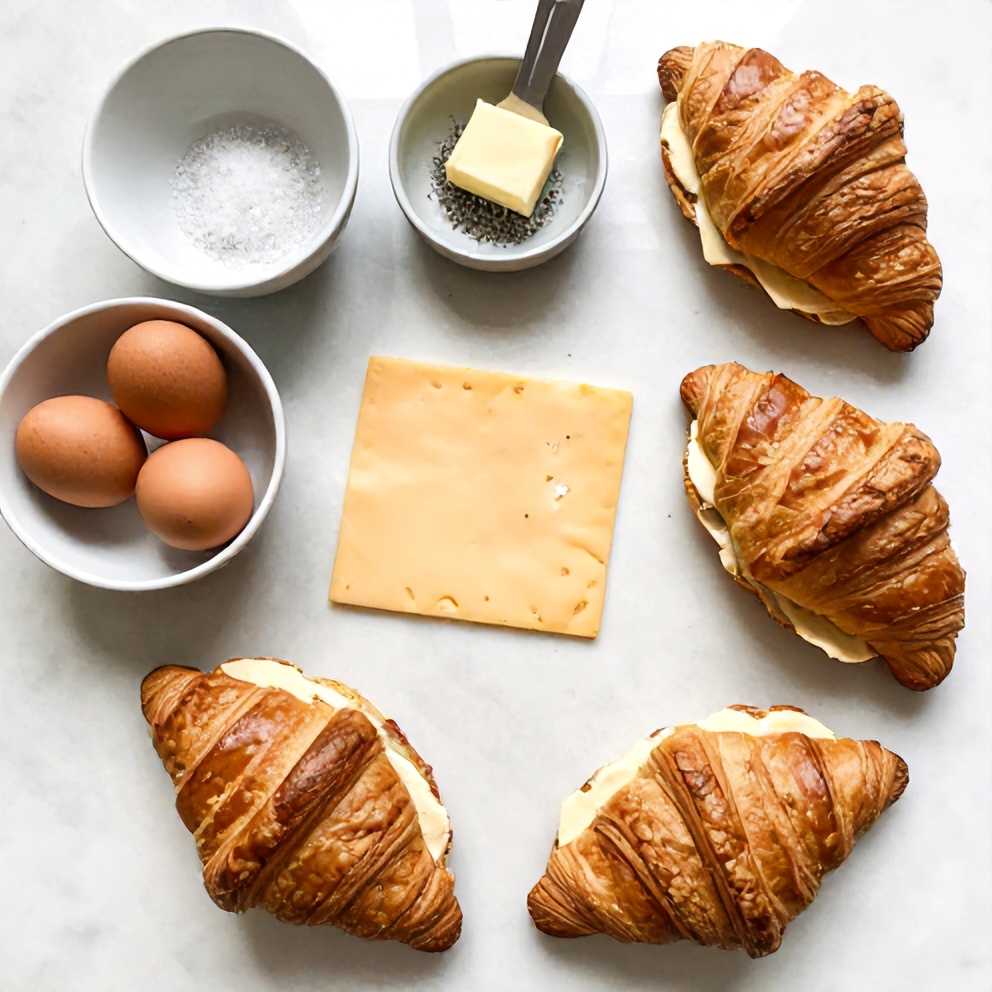 Raw ingredients for Easy Breakfast Croissant Sandwiches