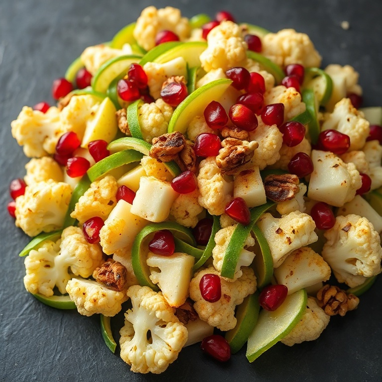 easy cauliflower salad with pomegranate and apple