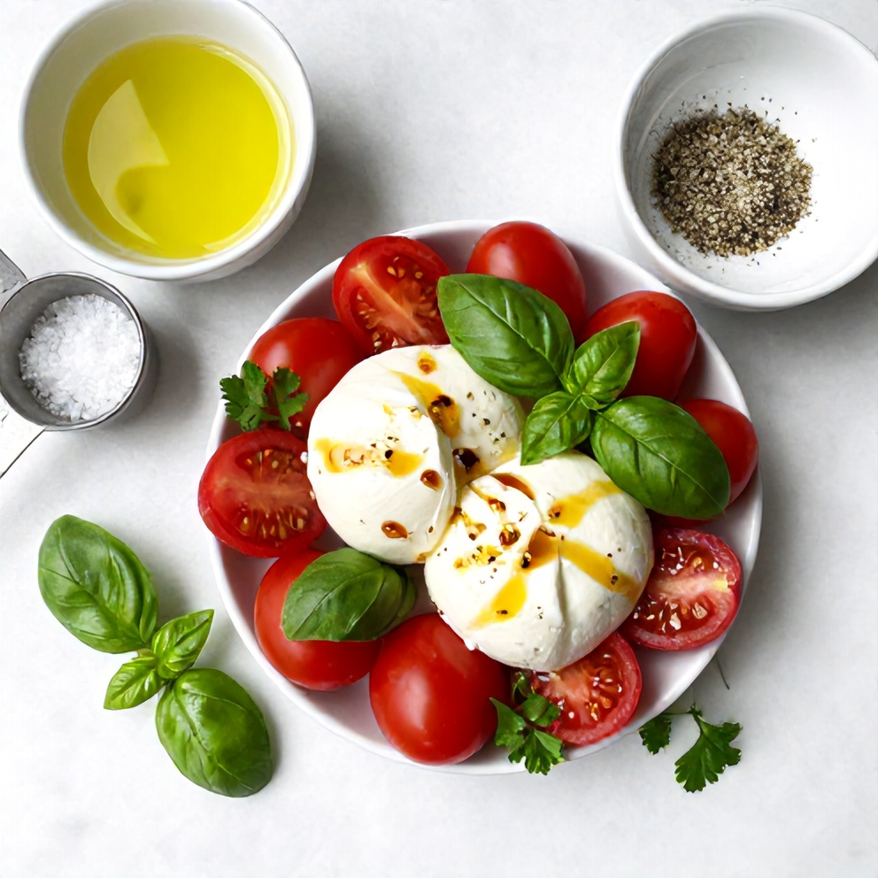 Cherry Tomatoes, Mozzarella, Fresh Herbs, Olive Oil, Balsamic Glaze