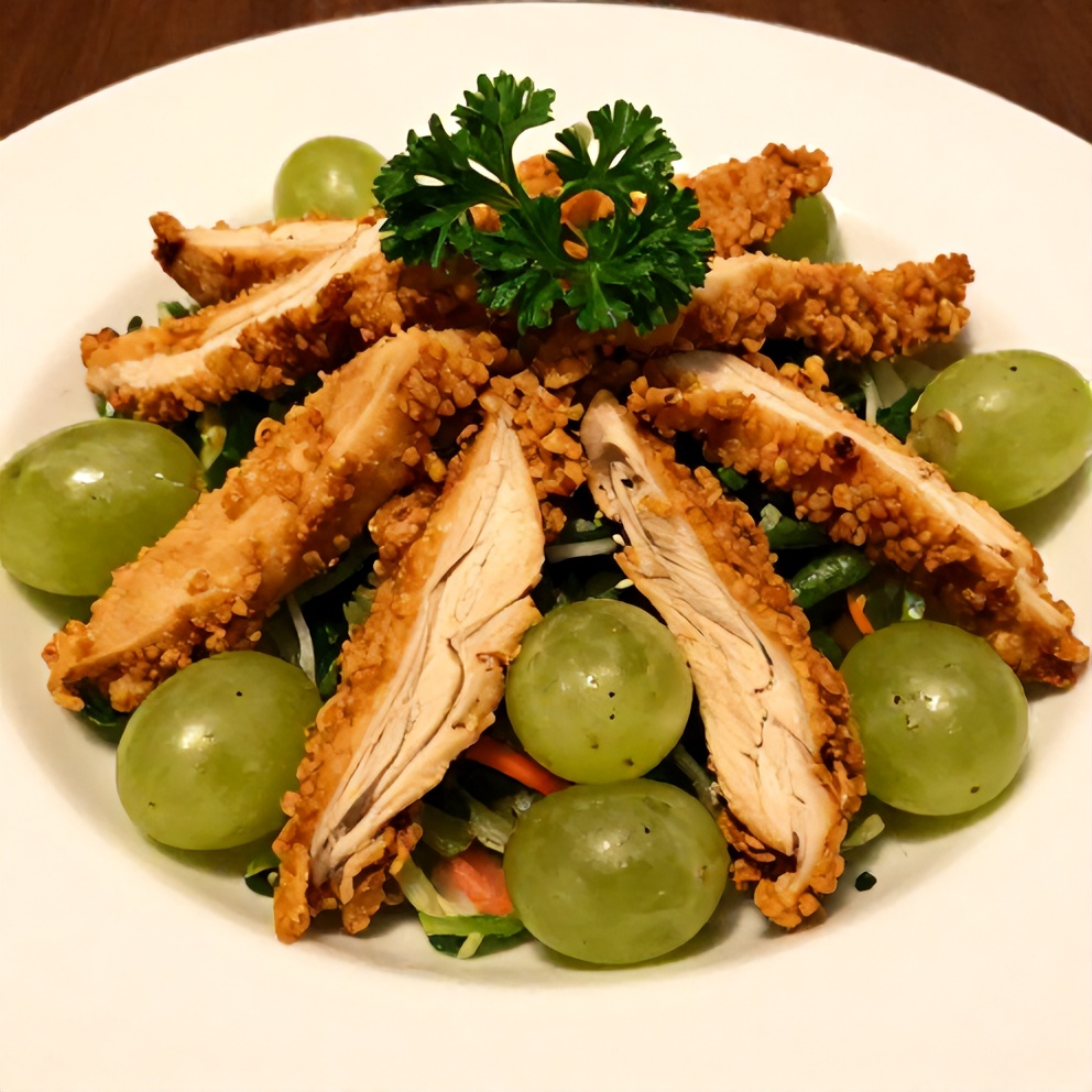 Plated chicken grape salad with fresh parsley