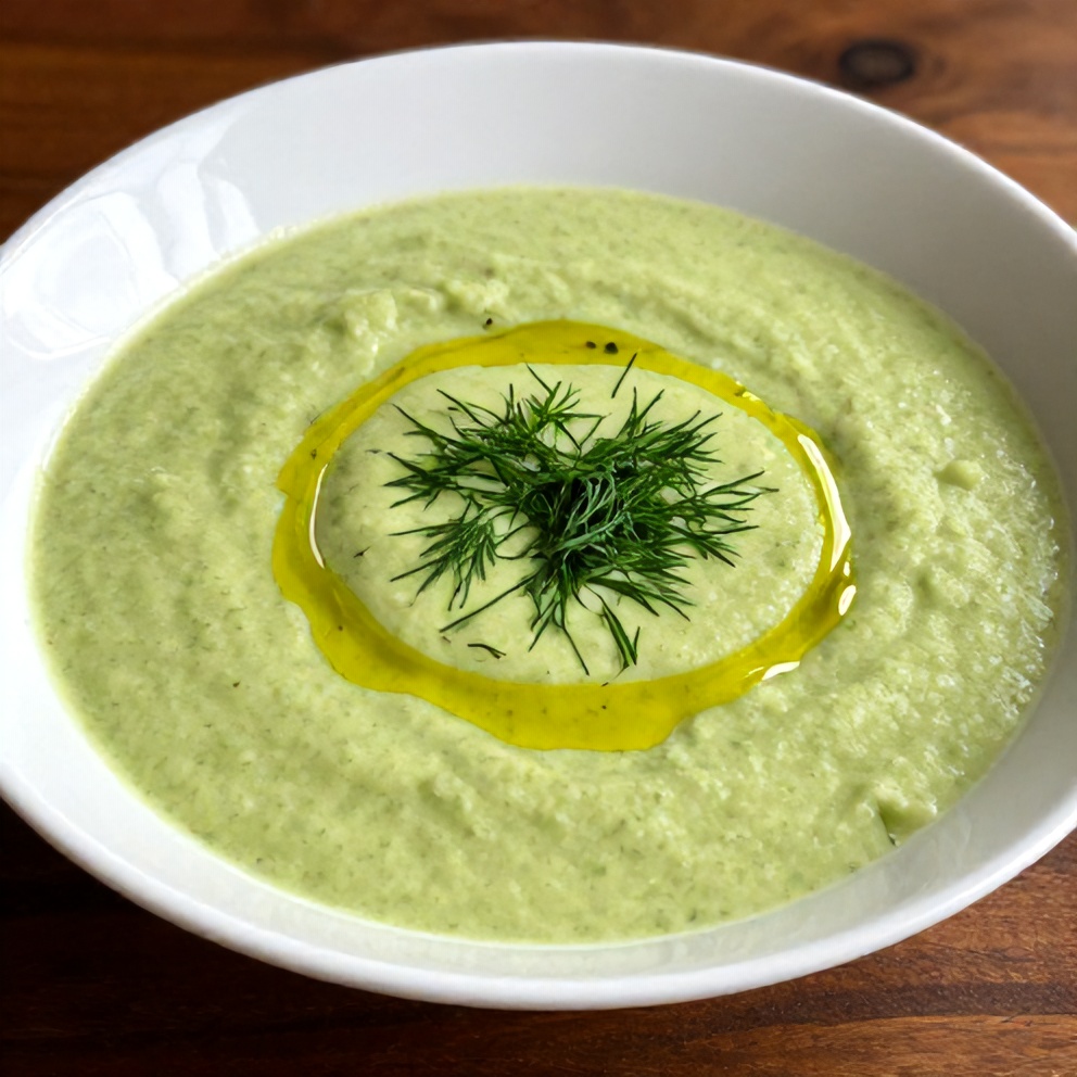 Easy Chilled Cucumber Avocado Soup with Fresh Dill
