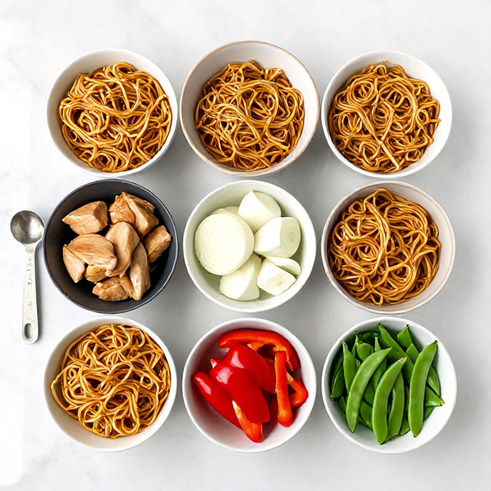 Chow Mein ingredients flat lay