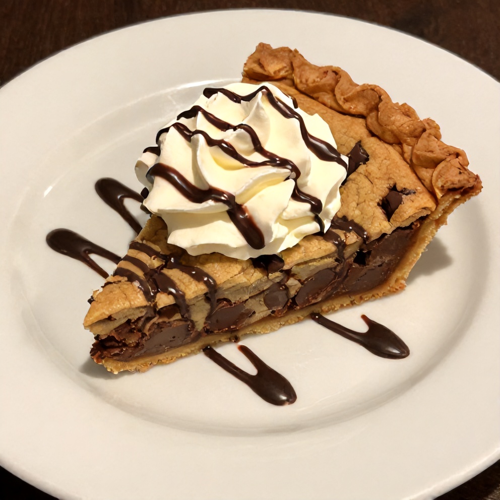 Chocolate Chip Cookie Pie on a plate