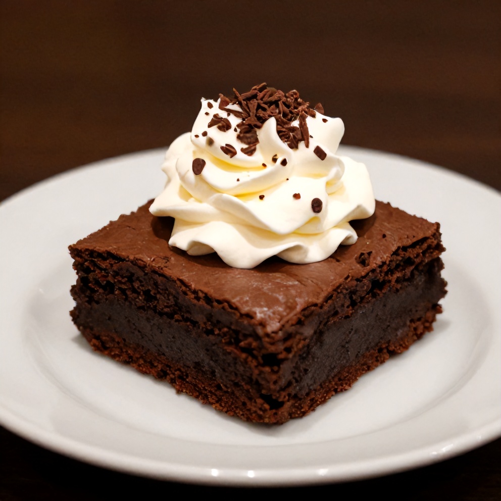 Chocolate Mousse Brownies with a dollop of whipped cream