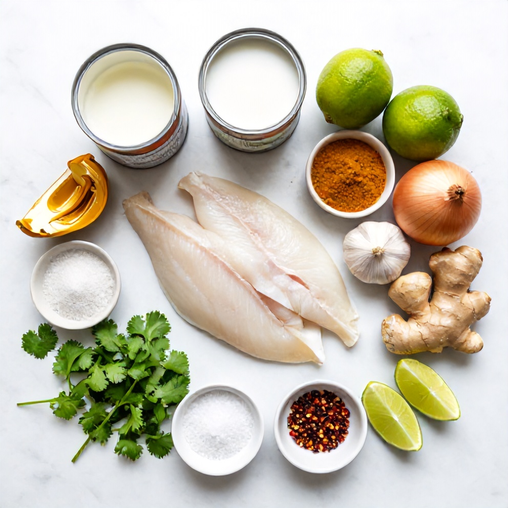 Raw Ingredients for Coconut Lime Fish Curry