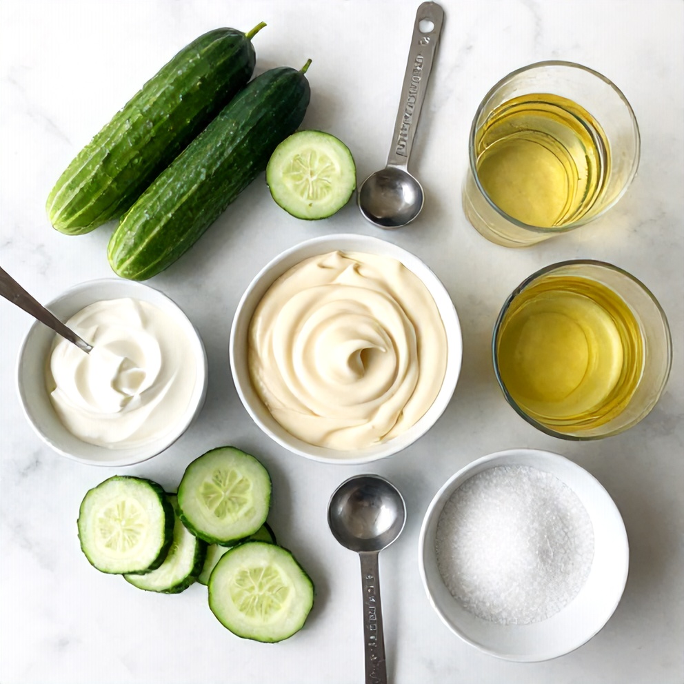 Raw ingredients for Easy Creamy Cucumber Salad