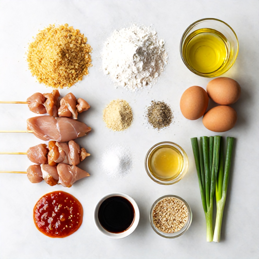Raw ingredients for bang bang chicken skewers