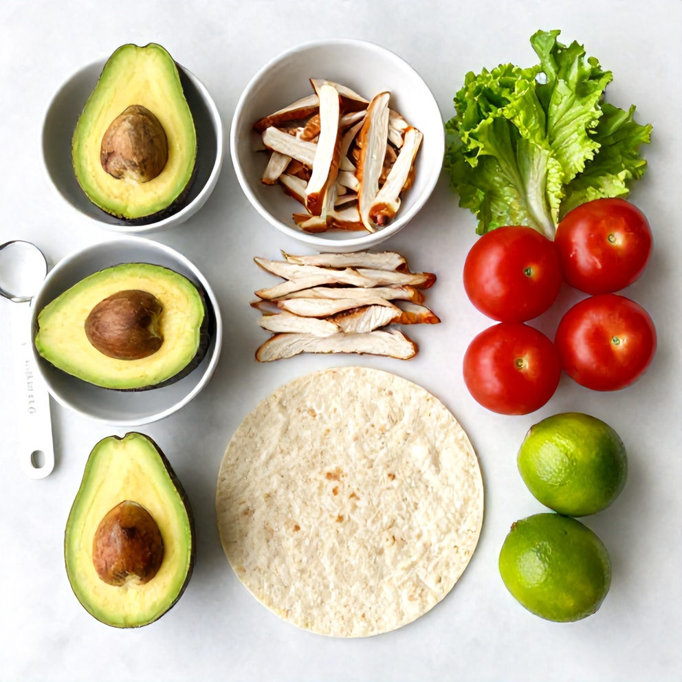 Raw ingredients for Chicken Avocado Wrap