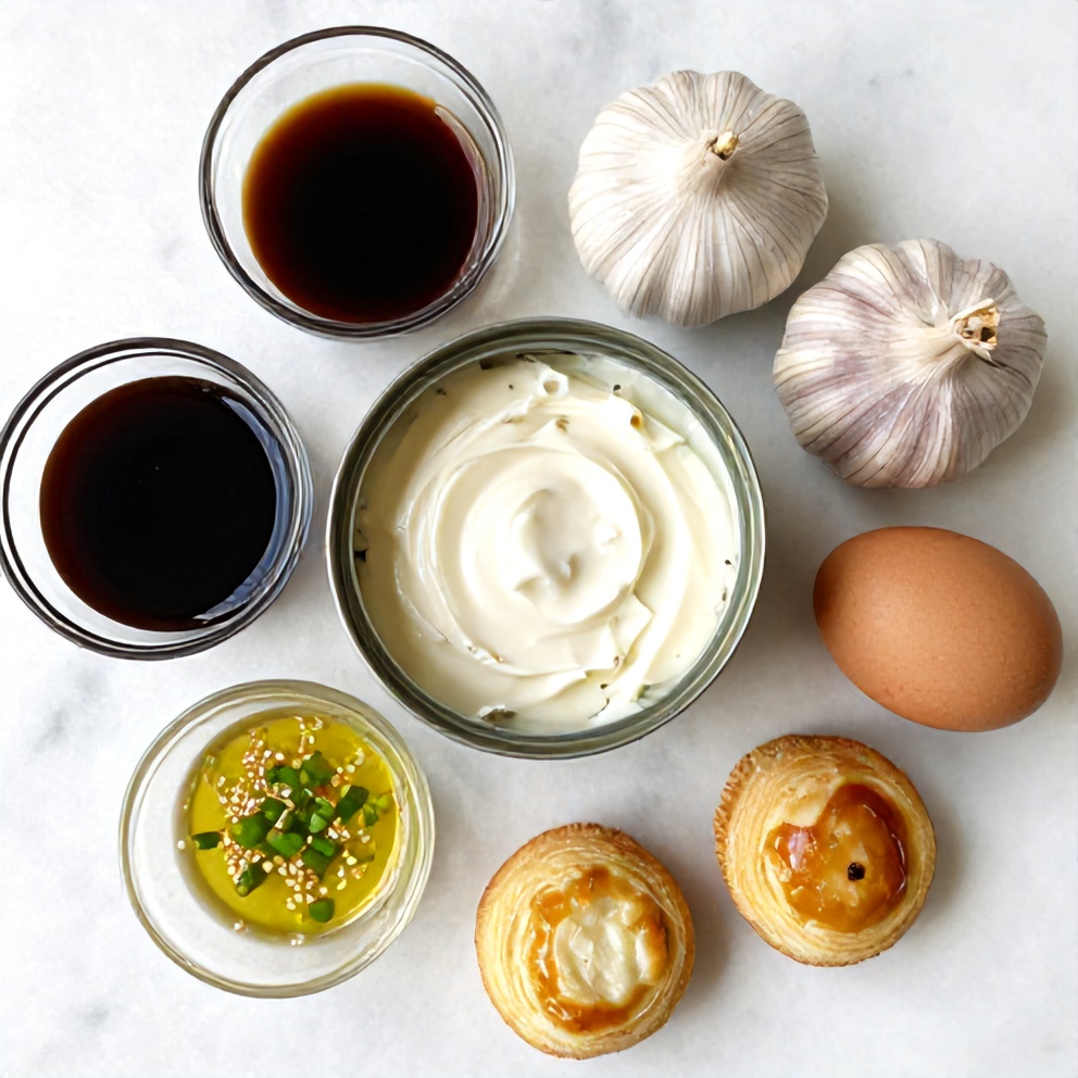Crab, cream cheese, and puff pastry on a marble surface