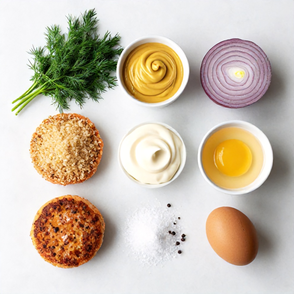 Raw ingredients for salmon cakes