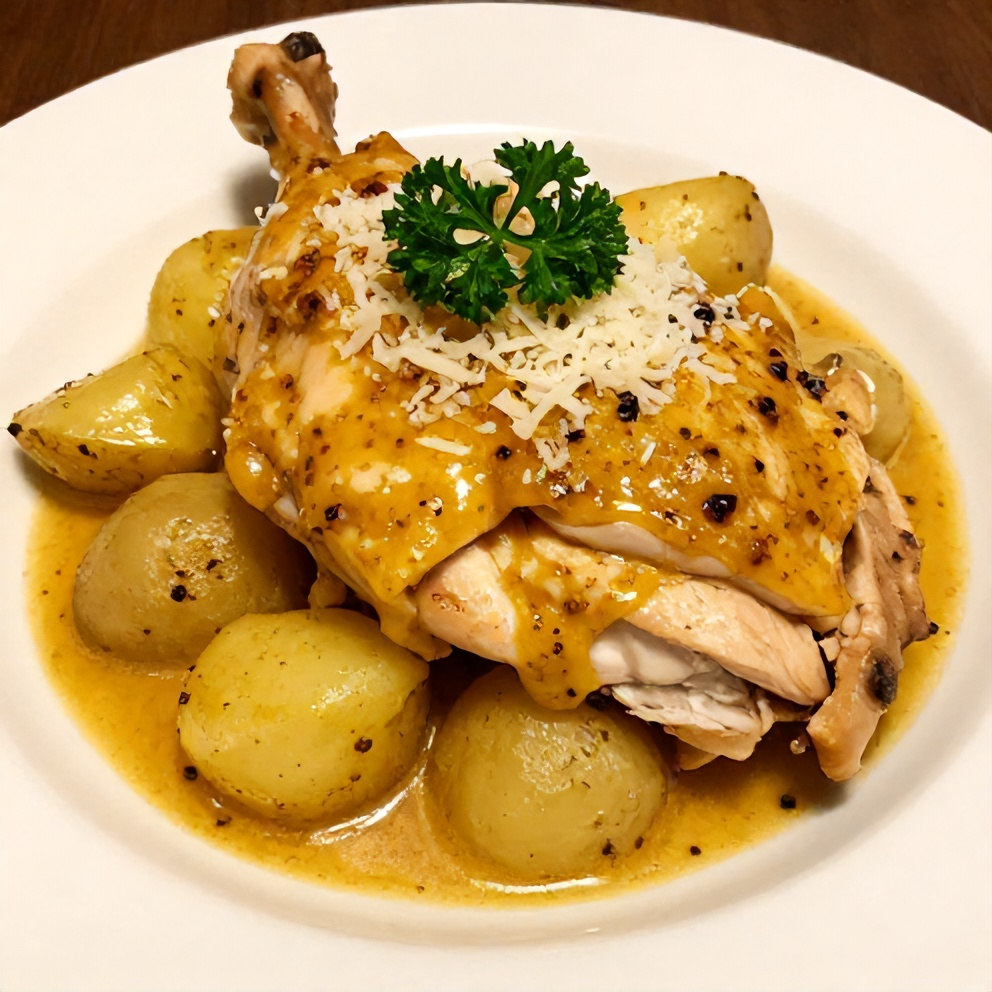 Garlic Parmesan Chicken and Potatoes ready to serve